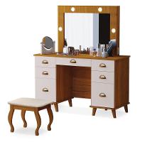 Penteadeira Camarim New Seul Freijó-maní Com Banqueta Almofadada - Móveis Luapa Freijó-maní - 1