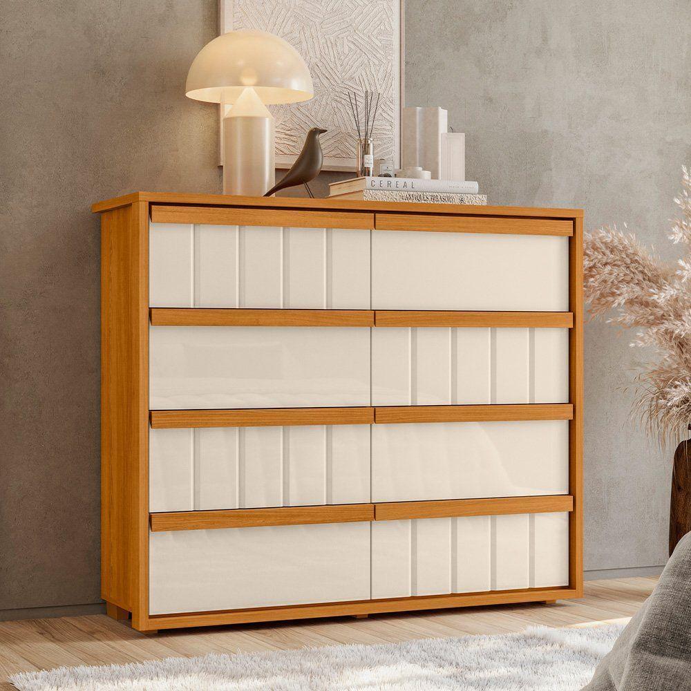 Cômoda Tarsila 100% Mdf Ripado 8 Gavetas - 7 Decor Cinamomo E Off White - 2