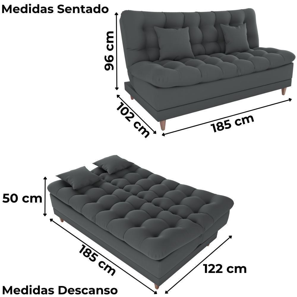 Sofa Cama 2 Lugares 185 Cm Duda Veludo Light B250 Milani Store Cinza - 3