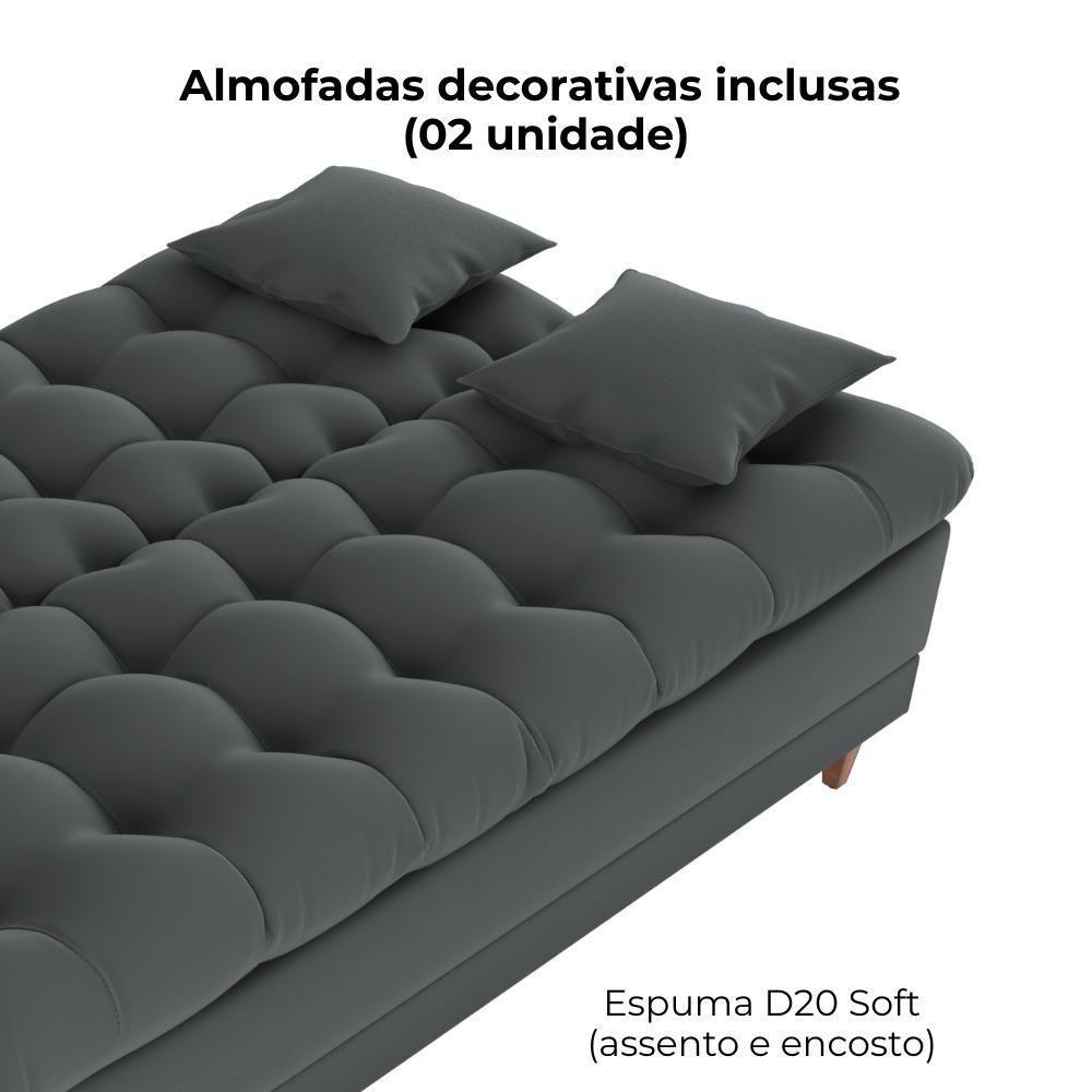 Sofa Cama 2 Lugares 185 Cm Duda Veludo Light B250 Milani Store Cinza - 6