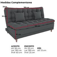 Sofa Cama 2 Lugares 185 Cm Duda Veludo Light B250 Milani Store Cinza