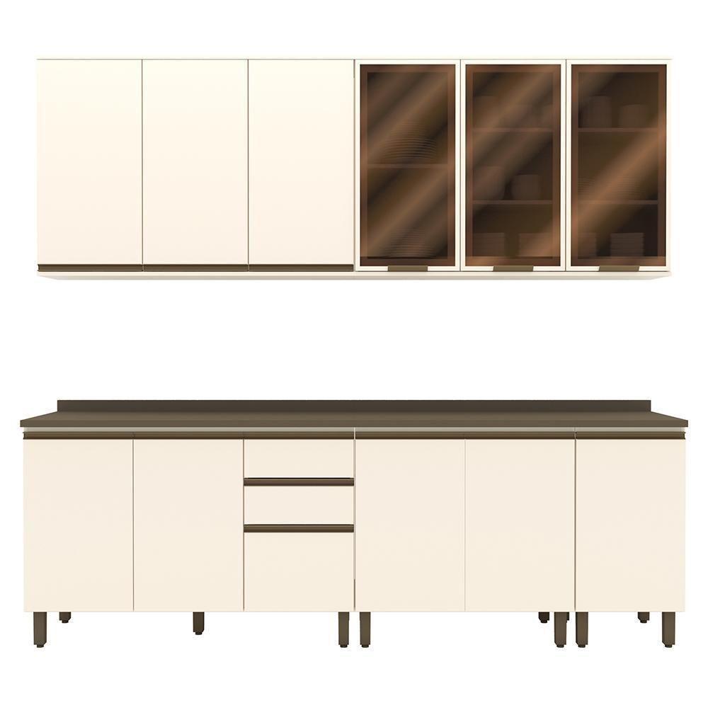 Cozinha Modulada Connect 7 Peças Aéreo 3 Portas Off White Com Vidro - Móveis Henn Off White - 1