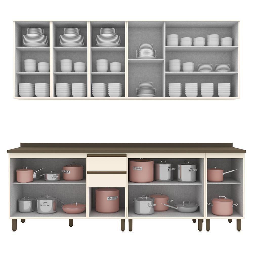 Cozinha Modulada Connect 7 Peças Aéreo 3 Portas Off White Com Vidro - Móveis Henn Off White - 5