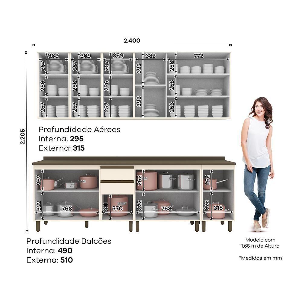 Cozinha Modulada Connect 7 Peças Aéreo 3 Portas Off White Com Vidro - Móveis Henn Off White - 6