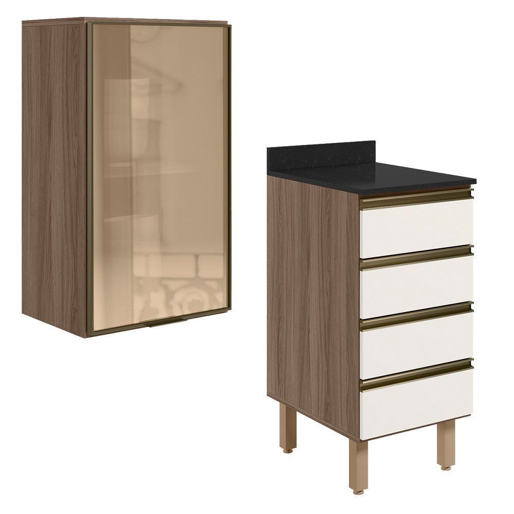 Armario Aereo Vidro Balcao 4g 40 Cm Mdf Kali Nicioli Carvalho Toq Off White Cetim - 1