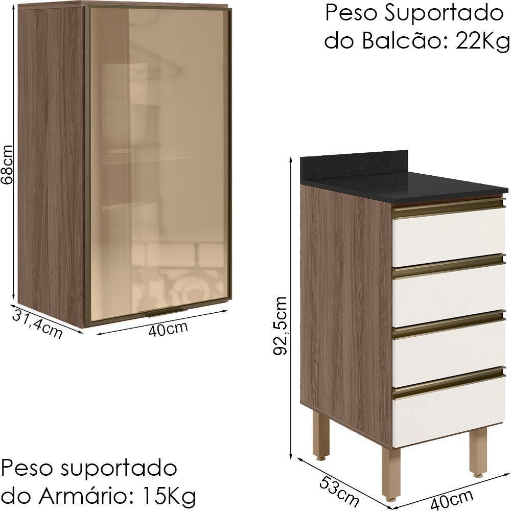 Armario Aereo Vidro Balcao 4g 40 Cm Mdf Kali Nicioli Carvalho Toq Off White Cetim - 3