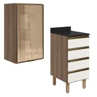 Armario Aereo Vidro Balcao 4g 40 Cm Mdf Kali Nicioli Carvalho Toq Off White Cetim - 1