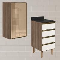 Armario Aereo Vidro Balcao 4g 40 Cm Mdf Kali Nicioli Carvalho Toq Off White Cetim - 2