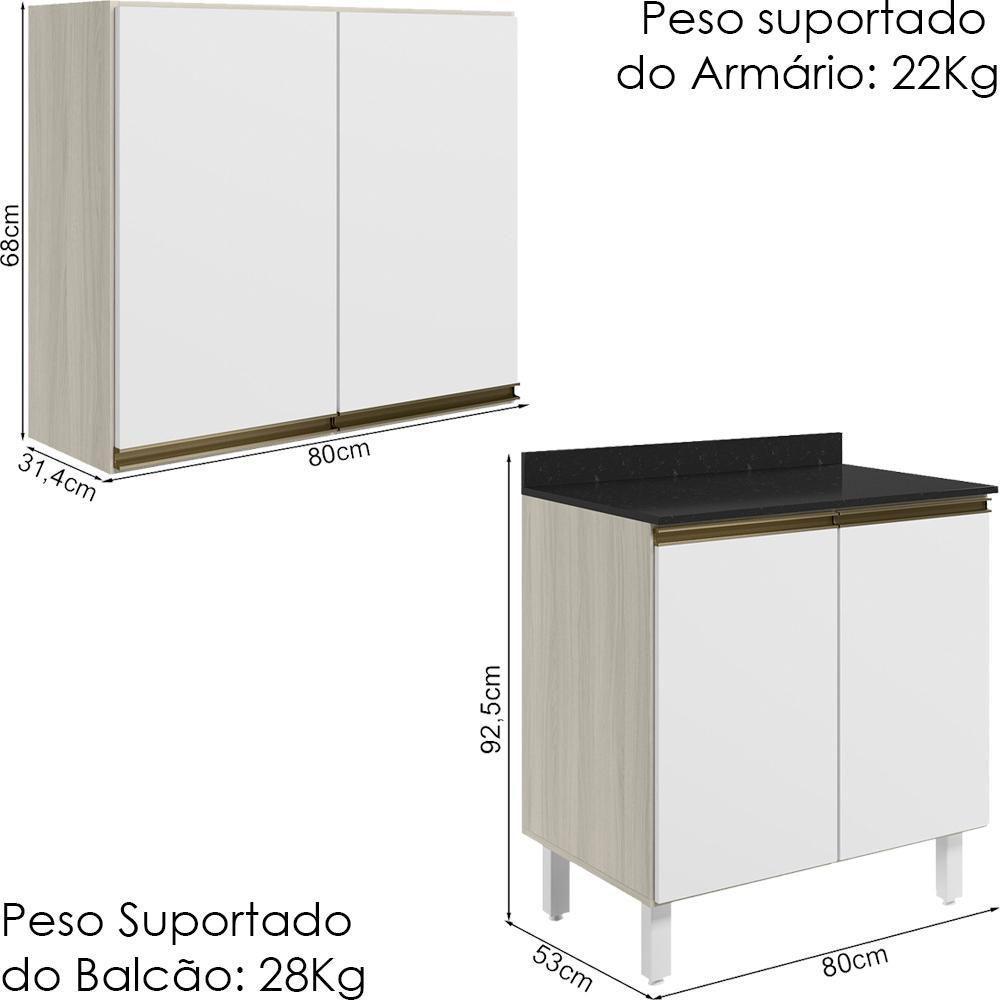 Armario Aereo Balcao 2 Portas 80cm Mdf Kali Nicioli Bianco Toq Branco Uv - 3