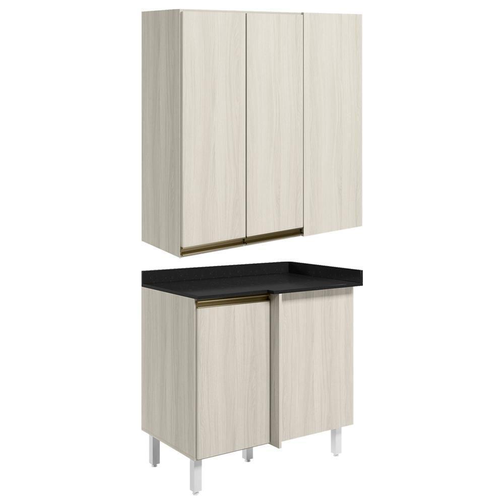 Armario Aereo E Balcao Canto Reto Mdf Kali Nicioli Bianco Toq - 1