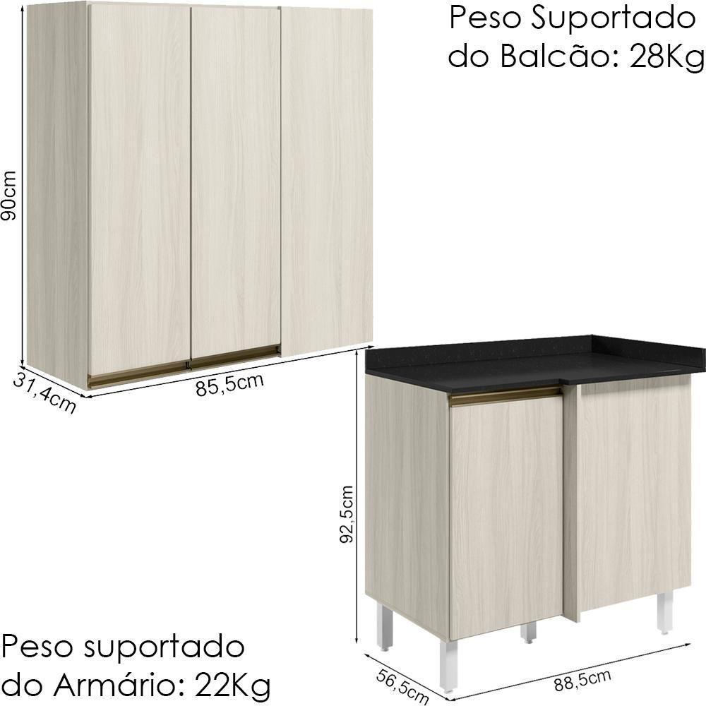 Armario Aereo E Balcao Canto Reto Mdf Kali Nicioli Bianco Toq - 3