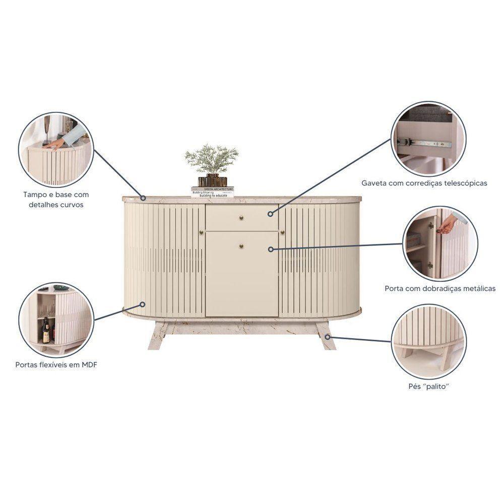 Buffet Aparador Para Sala Monza - 7 Decor Cinamomo E Off White - 3