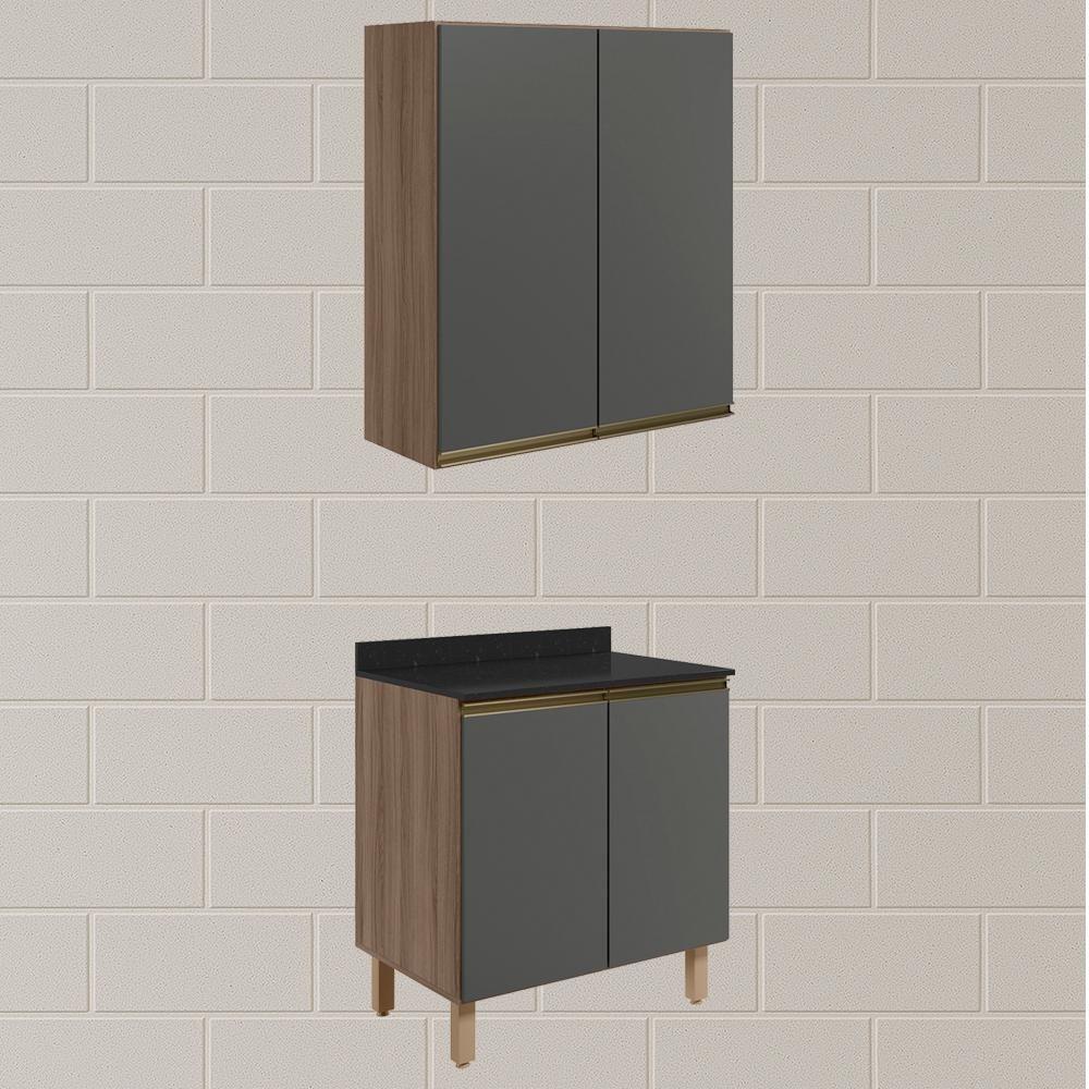 Armario Aereo Balcao 2 Portas 70cm Mdf Kali Nicioli Carvalho Toq Chumbo - 2