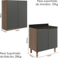 Armario Aereo Balcao 2 Portas 70cm Mdf Kali Nicioli Carvalho Toq Chumbo - 3