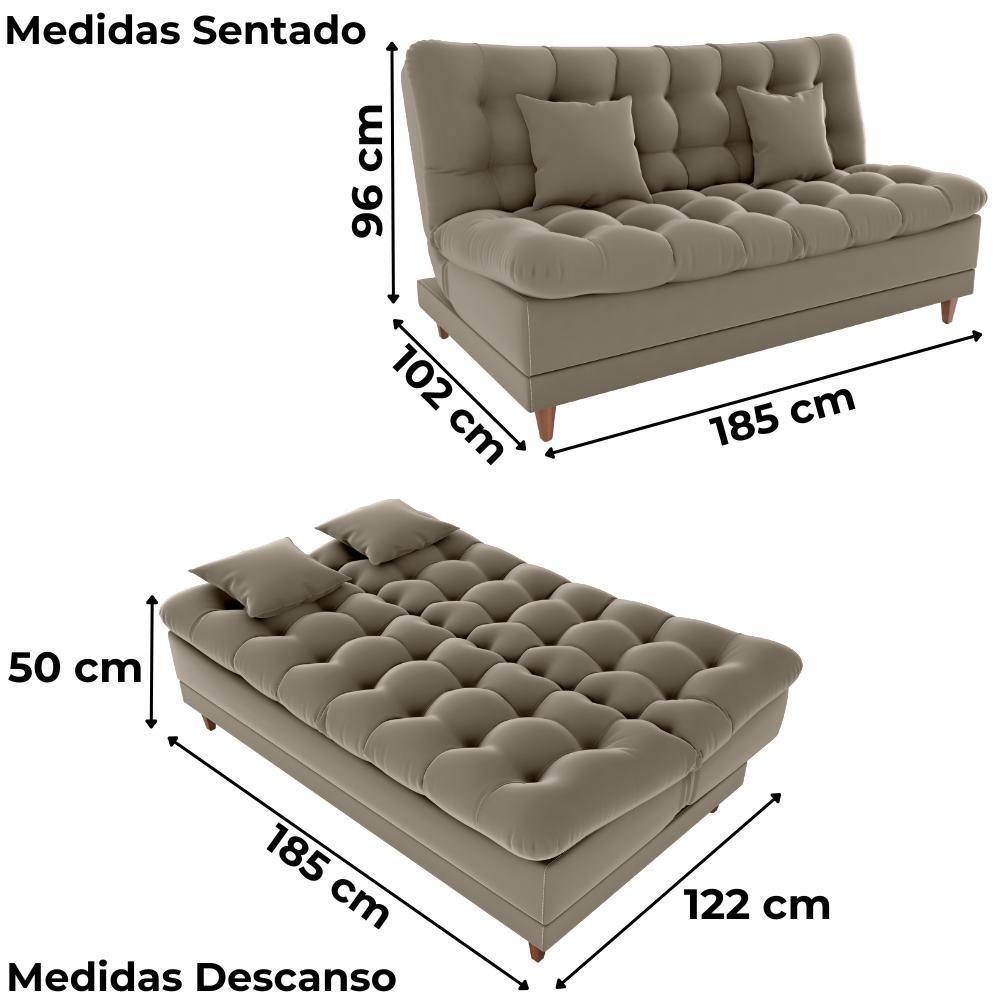 Sofa Cama 2 Lugares 185 Cm Duda Veludo E434 Milani Store Marrom Claro - 3