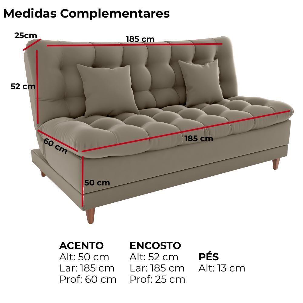 Sofa Cama 2 Lugares 185 Cm Duda Veludo E434 Milani Store Marrom Claro - 4