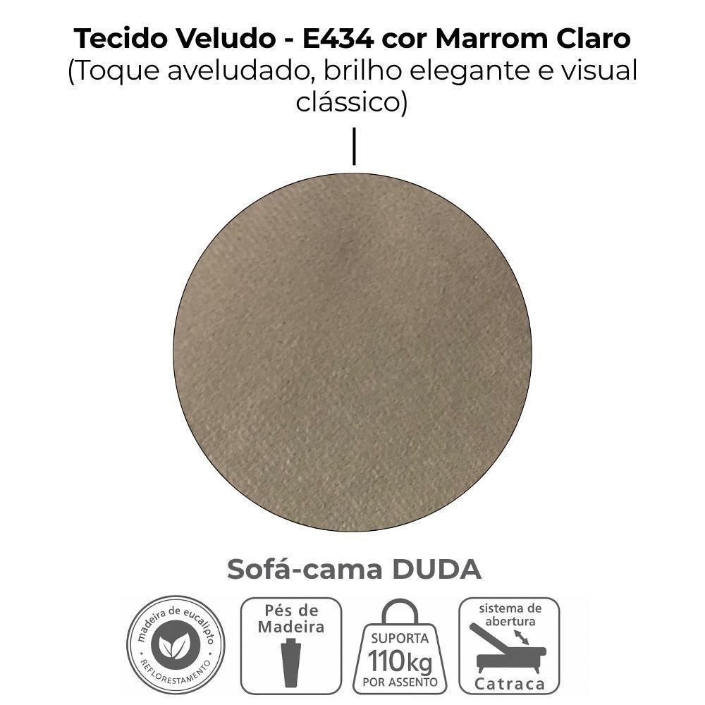 Sofa Cama 2 Lugares 185 Cm Duda Veludo E434 Milani Store Marrom Claro - 7