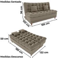 Sofa Cama 2 Lugares 185 Cm Duda Veludo E434 Milani Store Marrom Claro - 3