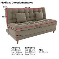 Sofa Cama 2 Lugares 185 Cm Duda Veludo E434 Milani Store Marrom Claro