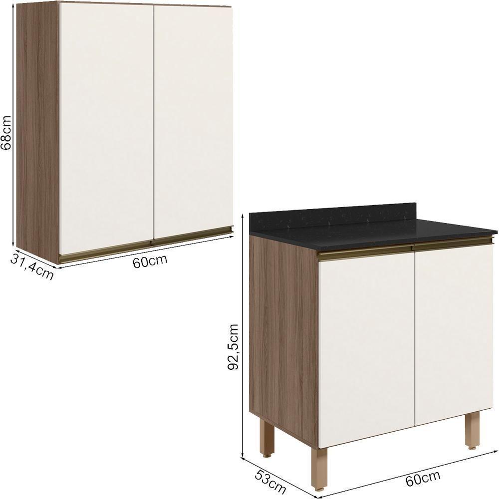 Armario Aereo Balcao 2 Portas 60cm Mdf Kali Nicioli Carvalho Toq Off White Cetim - 2