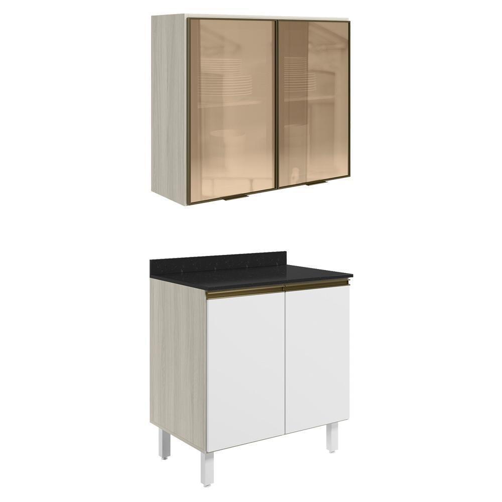Armario Aereo Vidro Balcao 2p 80cm Mdf Kali Nicioli Bianco Toq Branco Uv - 1