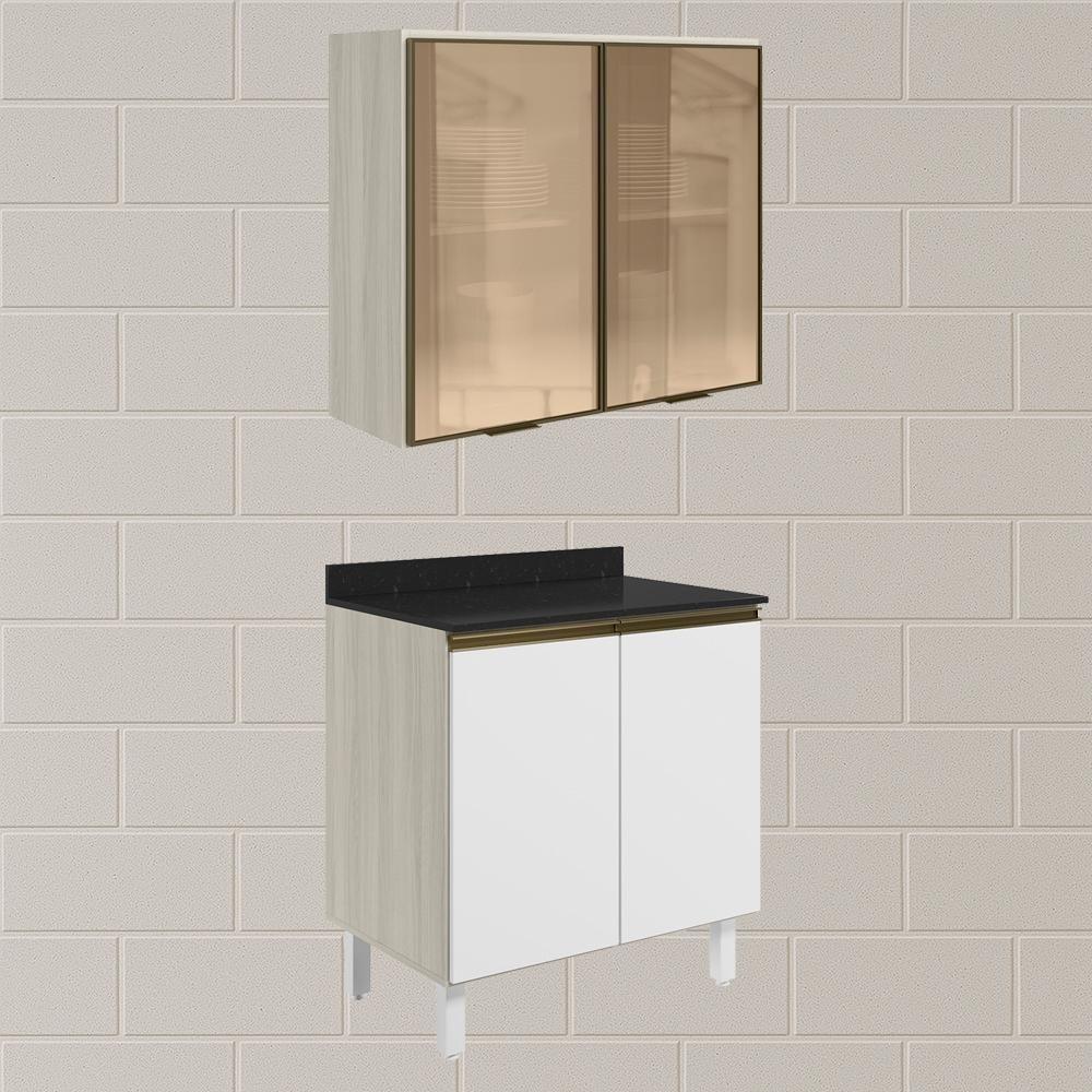 Armario Aereo Vidro Balcao 2p 80cm Mdf Kali Nicioli Bianco Toq Branco Uv - 2