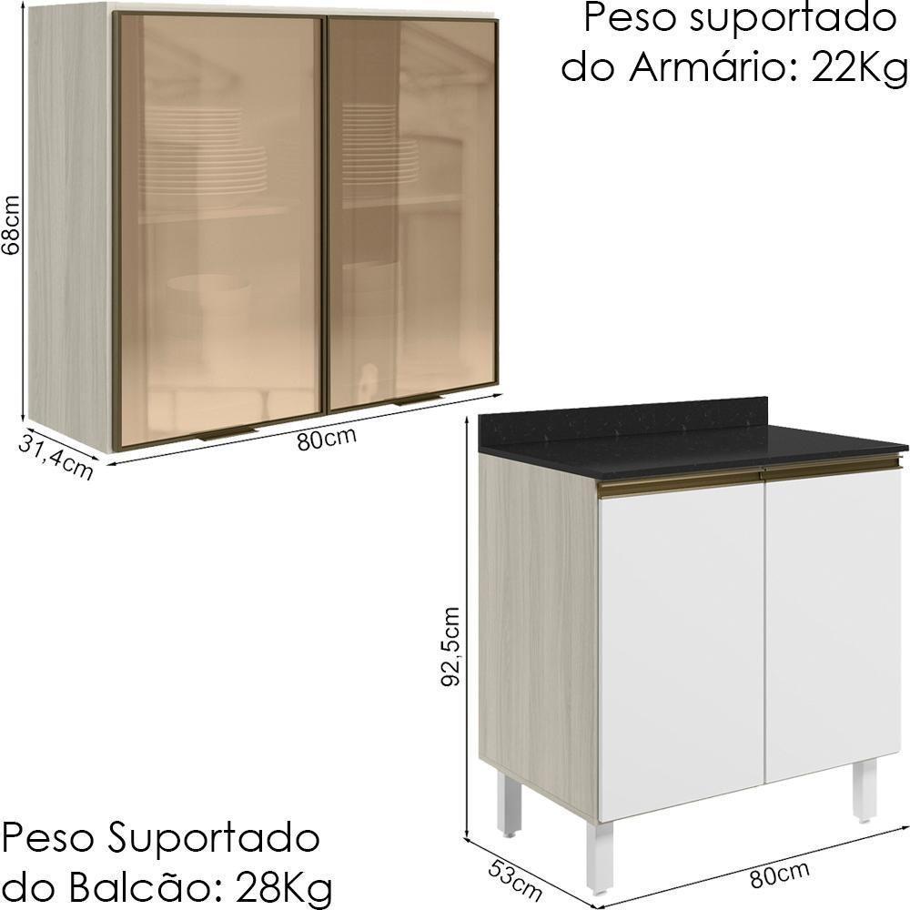 Armario Aereo Vidro Balcao 2p 80cm Mdf Kali Nicioli Bianco Toq Branco Uv - 3