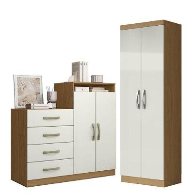 Cômoda Sapateira e Armário Multiuso Londres New 4 Portas 3 Prateleiras MDF Off White