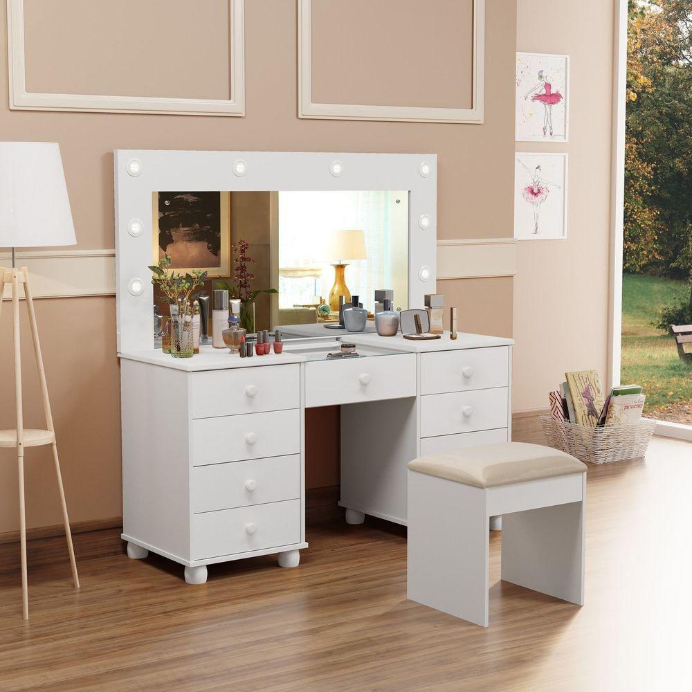 Penteadeira Camarim 9 Gav Mila New C-led + Banqueta - Branca - 1