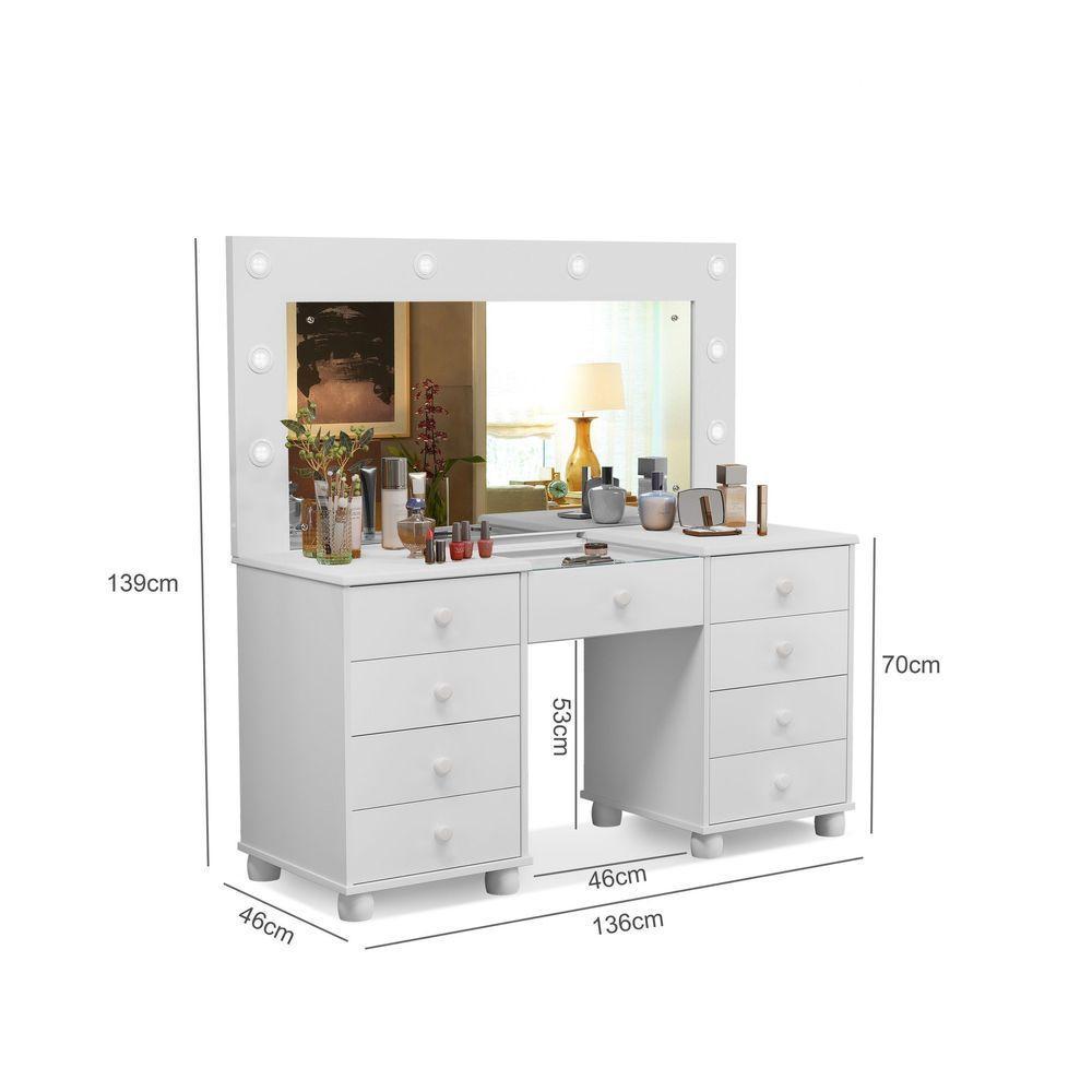 Penteadeira Camarim 9 Gav Mila New C-led + Banqueta - Branca - 8