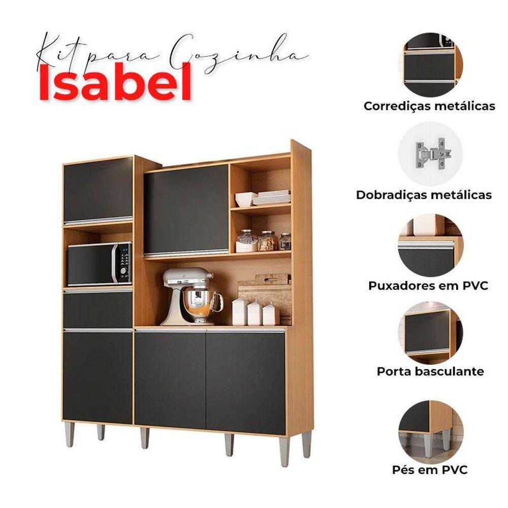 Armário Para Cozinha Kit Isabel Amêndoa Preto - Ajl - 4
