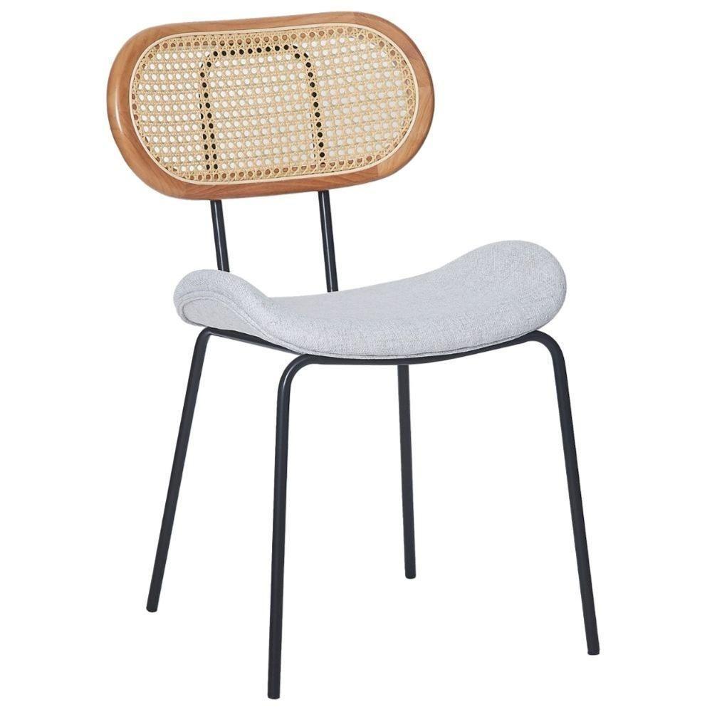 Kit 4 Cadeiras Toscana Fratini Estrutura Aço Preto Encosto Madeira Tela Rattan Assento Tecido Cinza - 2