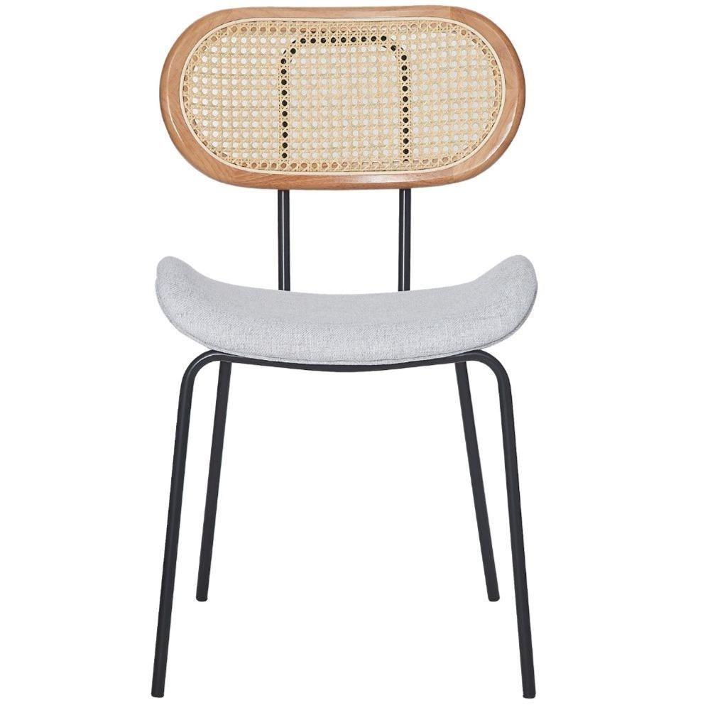 Kit 4 Cadeiras Toscana Fratini Estrutura Aço Preto Encosto Madeira Tela Rattan Assento Tecido Cinza - 3