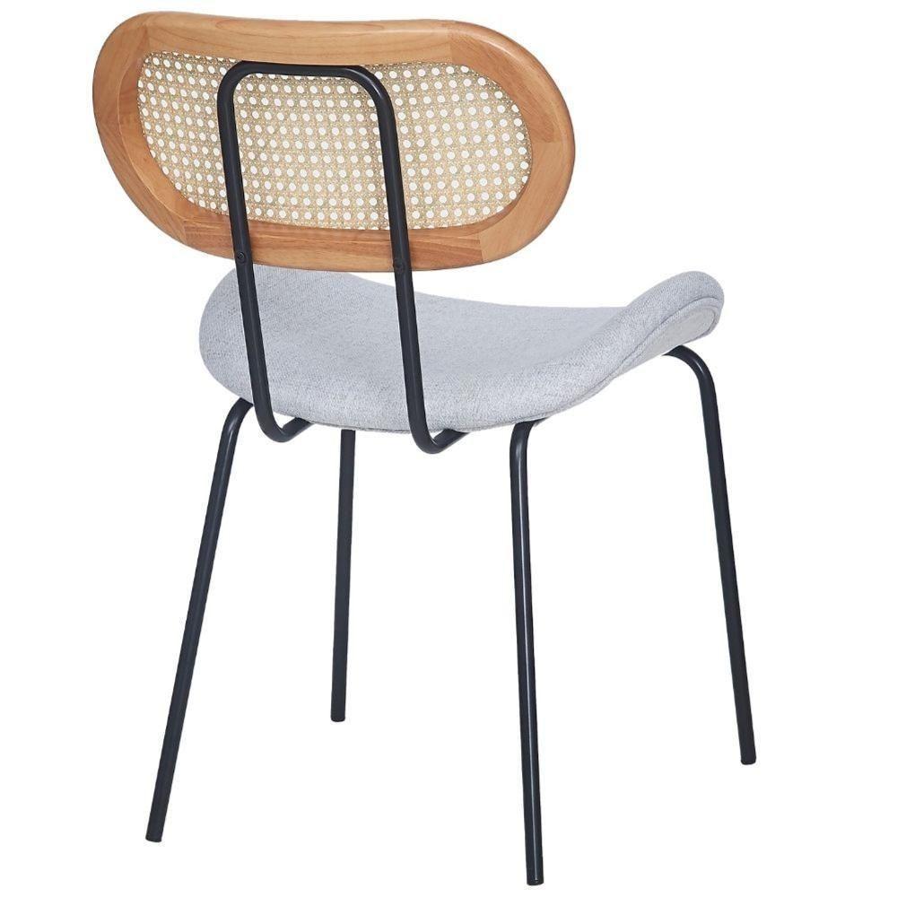 Kit 4 Cadeiras Toscana Fratini Estrutura Aço Preto Encosto Madeira Tela Rattan Assento Tecido Cinza - 5