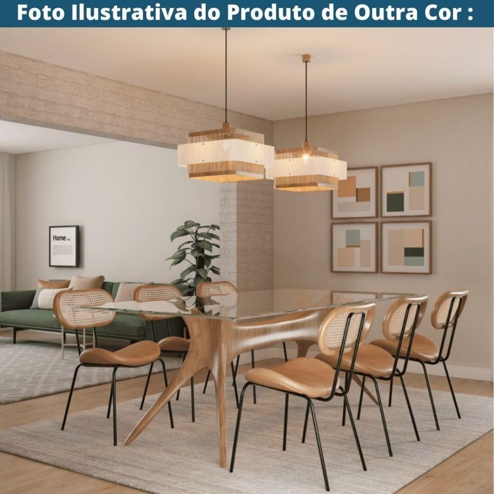 Kit 4 Cadeiras Toscana Fratini Estrutura Aço Preto Encosto Madeira Tela Rattan Assento Tecido Cinza - 7