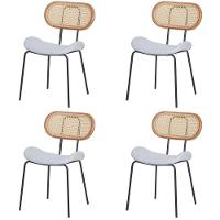 Kit 4 Cadeiras Toscana Fratini Estrutura Aço Preto Encosto Madeira Tela Rattan Assento Tecido Cinza - 1