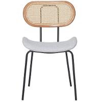 Kit 4 Cadeiras Toscana Fratini Estrutura Aço Preto Encosto Madeira Tela Rattan Assento Tecido Cinza - 3