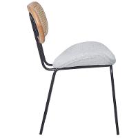 Kit 4 Cadeiras Toscana Fratini Estrutura Aço Preto Encosto Madeira Tela Rattan Assento Tecido Cinza