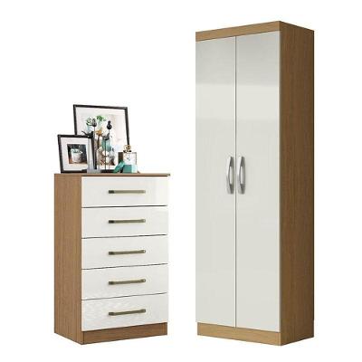 Cômoda 5 Gavetas e Armário Multiuso New 2000192 MDP Puxador Plástico Off White