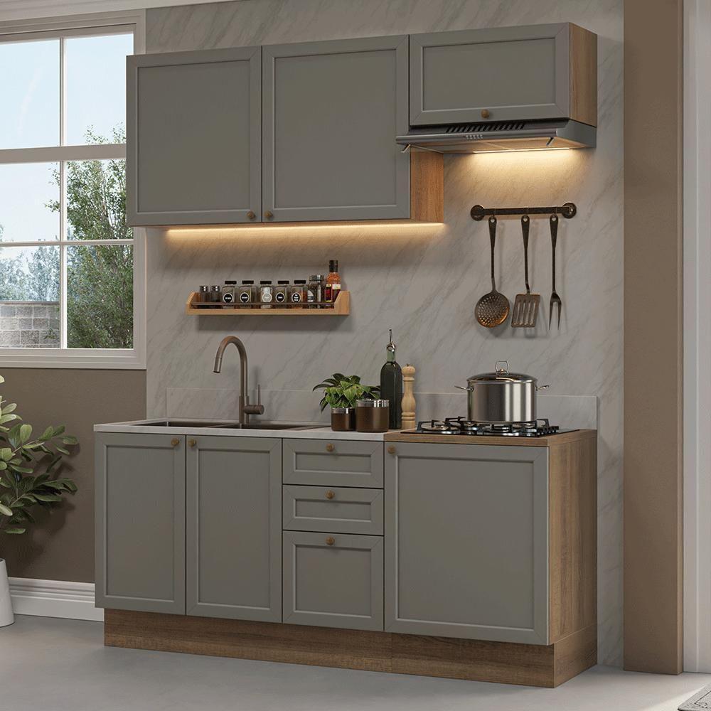 Armário De Cozinha Compacta 180 Cm Rustic/cinza Vik Madesa 01 Rustic/cinza - 1