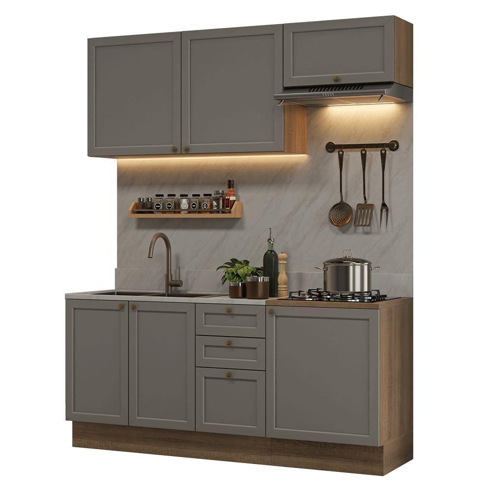 Armário De Cozinha Compacta 180 Cm Rustic/cinza Vik Madesa 01 Rustic/cinza - 2