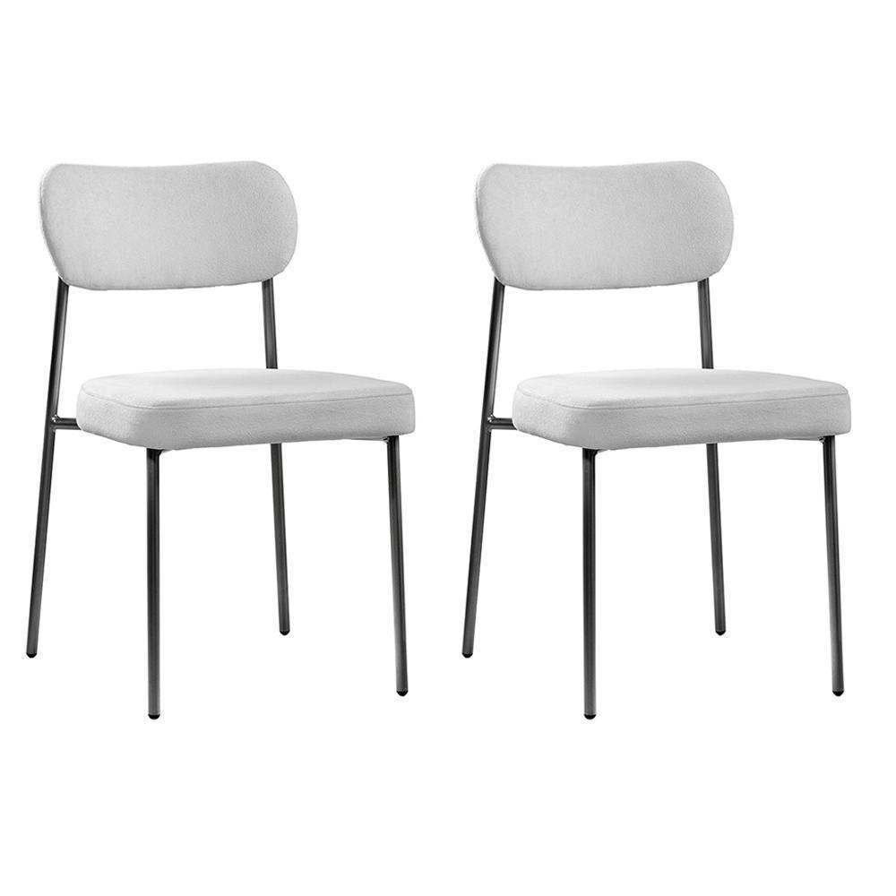 Conjunto 2 Cadeiras Lavínia Bouclê Cinza/aço Preto - Salaone Bouclê Cinza/aço Preto - 1