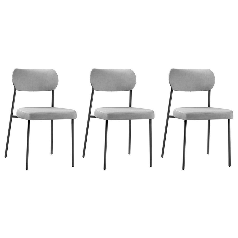 Conjunto 3 Cadeiras Lavínia Linho Cinza/aço Preto - Salaone Linho Cinza/aço Preto - 1
