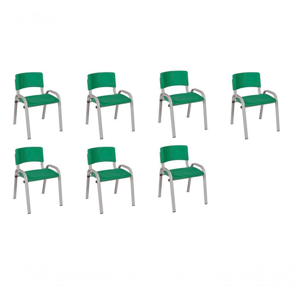Kit 7 Cadeiras Infantil Iso, Escola, Base Cinza- Verde Escuro - 1