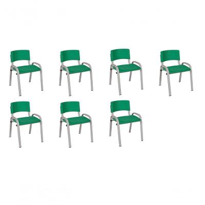Kit 7 Cadeiras Infantil Iso, Escola, Base Cinza- Verde Escuro