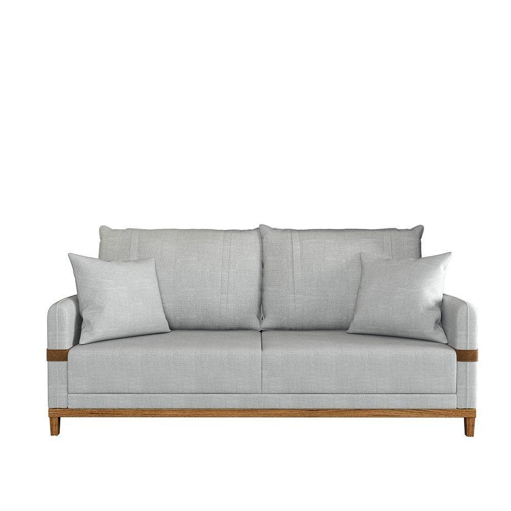 Sofá 3 Lugares 2m Living Com Almofadas Pés Madeira Linho Kazu Bex's Cinza - 1