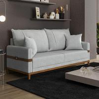 Sofá 3 Lugares 2m Living Com Almofadas Pés Madeira Linho Kazu Bex's Cinza - 3