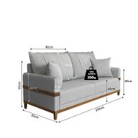 Sofá 3 Lugares 2m Living Com Almofadas Pés Madeira Linho Kazu Bex's Cinza - 5