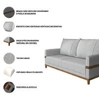 Sofá 3 Lugares 2m Living Com Almofadas Pés Madeira Linho Kazu Bex's Cinza - 6