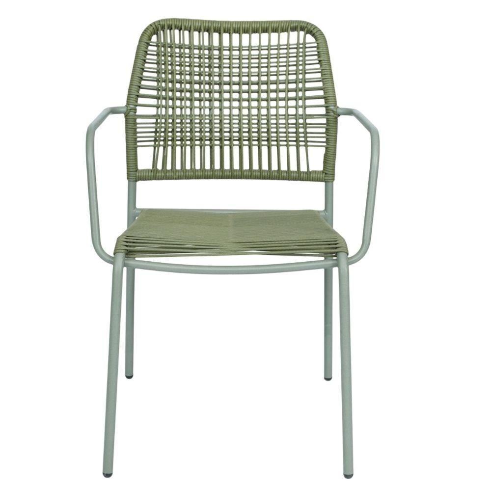 Kit 4 Cadeiras Com Braços Empilhável Copacabana Fratini Aço Carbono Verde Trama Corda Náutica Verde - 3